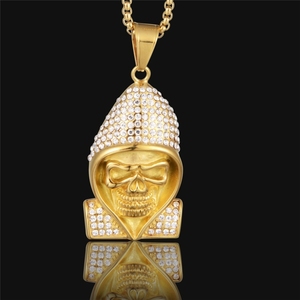 Collana con Ciondolo da Uomo in Acciaio Inossidabile Placcato Oro, Impermeabile e Inossidabile, Stile Hip Hop Gotico Trendy con Motivo Morte, Gioiello Semplice - Product Image 2