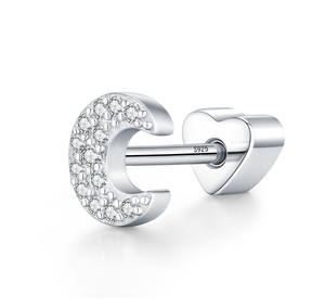 Minimalism 925 Sterling <b>Silver</b> Delicate Sparkling Moissanite Tiny Moon Heart Screw <b>Stud</b> <b>Earrings</b> for Women Fine Jewelry - Product Image 1