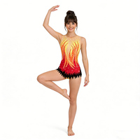 Justaucorps de gymnastique artistique OEM rouge et jaune à motif flamme, sans manches, dégradé, pour la danse, tenue de compétition pour enfants et filles