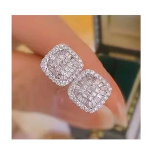 Xinfly 18K White Gold <b>Fine</b> <b>Stud</b> <b>Earring</b> 0.70 Carats Natural Diamond Square Design - Product Image 1