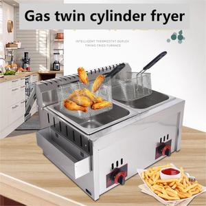 10 + 10L Gas Deep Fryer silinder ganda dan layar ganda kentang goreng dan ayam goreng pengaturan kios mesin makanan ringan
