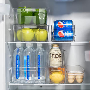 Contenedores de plástico transparente para refrigerador, organizadores apilables para bebidas, refrigerios, frutas, verduras y huevos, diseño rectangular - Product Image 5