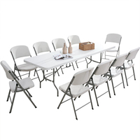 Table d'Extérieur Pliante en Plastique pour Fête, Repas, Location, Plateau en HDPE, Châssis en Acier Solide de 1,80 m