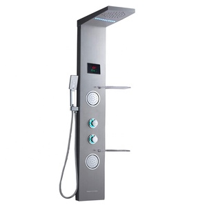 Colonne de douche murale en acier inoxydable avec jets de massage et cascade pour salle de bain - Product Image 1