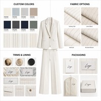 Ensemble deux pièces pour femme OEM, blazer à rayures fines de haute qualité, revers cranté, boutons dorés, pantalon large, logo personnalisé