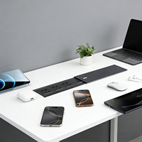 Cubierta Deslizante para Mesa Industrial Personalizada, Panel de Enchufes Integrado con Regleta de Alimentación USB Oculta, 3 Tomas de Corriente, Cargador Inalámbrico, IP44