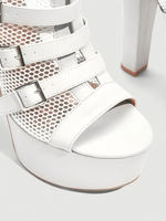 Bottines sexy à plateforme haute, talon épais, boucle, fermeture éclair, PU, maille, semelle en caoutchouc, couleur unie, été/automne/printemps