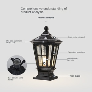 Lumière solaire moderne de pilier de porte de LED pour l'entrée de route de barrière de pelouse de jardin ou l'éclairage extérieur de base du corps E27 de verre de cour - Product Image 5