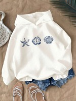 Sweat-shirt à capuche graphique côtière pour femmes grandes tailles, à manches longues, coupe ample, décontracté, surdimensionné, vente en gros, personnalisable
