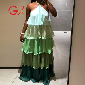 GX3405 Vestido Largo <span class=keywords><strong>Elegante</strong></span> de Fiesta <span class=keywords><strong>para</strong></span> <span class=keywords><strong>Mujer</strong></span> 2026, Estilo Halter con Parches de Color, Sin Mangas, Vestido Maxi de Varias Capas - Product Image 1