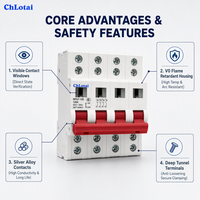 Sectionneur 4P 125A 400V avec fenêtre de contact visible, sectionneur modulaire sur rail DIN 72mm AC-22A pour distribution