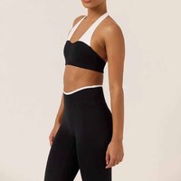 Soutien-gorge de sport pour femme, personnalisé avec logo OEM, bretelles contrastées, col halter, grande taille, coussinets amovibles, haute élasticité, respirant, pour la gym, le yoga et les entraînements