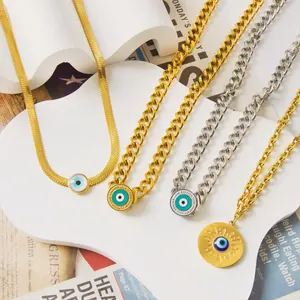 Collana di gioielli in acciaio inossidabile ipoallergenico collana con occhi turchi di buona fortuna placcata in oro PVD con disegno 3D gratuito personalizzato