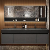 Meuble-lavabo mural moderne personnalisé haut de gamme au prix d'usine Meuble-lavabo avec bassin en ardoise de roche Miroir intelligent supérieur