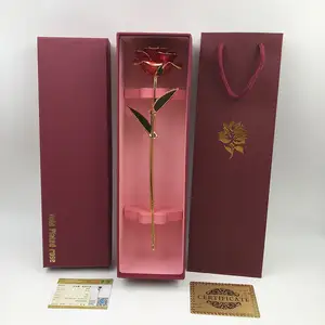 Red colored 24K gold plated reserved real preserved rose with gift box and bag for valentine's day gifts