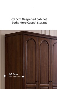 Armario clásico de 4 puertas de madera maciza con cajones, armario de dormitorio marrón para almacenamiento de <span class=keywords><strong>ropa</strong></span>, muebles de madera hechos a mano - Product Image 4