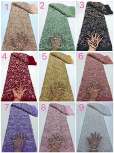 All'ingrosso Glitter fatto a mano paillettes pizzo <span class=keywords><strong>ricamato</strong></span> <span class=keywords><strong>Tulle</strong></span> tessuto di pizzo bianco di lusso in rilievo tessuto di pizzo <span class=keywords><strong>per</strong></span> le donne abito da sposa - Product Image 3