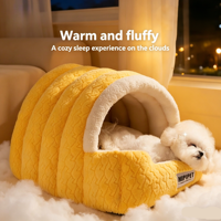 Nouveau lit pour animaux de compagnie semi-fermé en forme d'arche, design jacquard, lit chaud pour chien et chat, tapis doux pour animaux de compagnie, pour chiens et chats