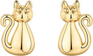 महिलाओं की ट्रेंडी 925 स्टर्लिंग सिल्वर कैट डे हार्ट स्टड इयररिंग्स प्यारी बिल्ली 14k गोल्ड प्लेटेड गहने - Product Image 6