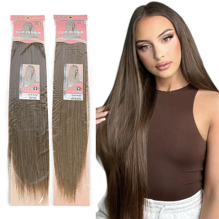 Julianna 22 pulgadas 150g Kanekalon venta al por mayor doble trama Yaki recta una pieza 4Clip-in Clip sintético en extensiones de cabello