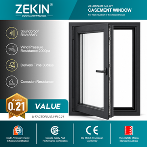 Ventana Abatible de Aluminio con Rotura de Puente Térmico Personalizada de Fábrica NFRC NOA, Aislamiento Térmico, Insonorización, Vidrio Templado Doble - Product Image 1