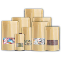 Sacs de conservation alimentaire en papier kraft, avec fenêtre transparente frontale, fermeture éclair thermoscellable, écologiques et réutilisables, vente en gros