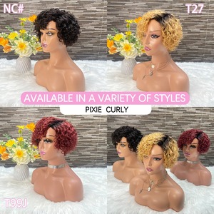 100% vierge brésilienne cheveux humains <span class=keywords><strong>Afro</strong></span> Curl perruque courte faite à la machine coupe de lutin perruque bouclée perruques de cheveux humains naturels pour les femmes noires - Product Image 5