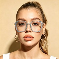 Lunettes anti-lumière bleue à monture large et intégrale, ornées de diamants, pour jeunes femmes, style mode