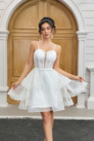 Robe de mariée personnalisée, robe de mariée grande taille, robe de mariée courte à sequins, robes magnifiques, robe de douche nuptiale, robe blanche