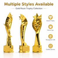Trophée personnalisé en résine de style sportif avec surface plaquée or, texte gravé, logo, impression UV écologique, plusieurs styles