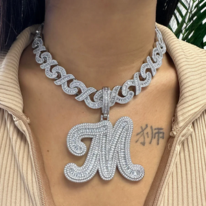 Hip hop bling grand pendentif initial glacé plaqué or mirco pavé baguette zircon bijoux de mode patron Don pendentif - Product Image 4