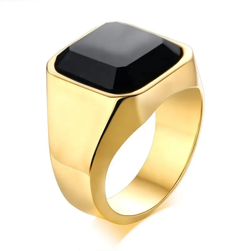 Shenzhen jewelry-anillo cuadrado de acero inoxidable para hombre, diseño de ónix negro, piedra grande