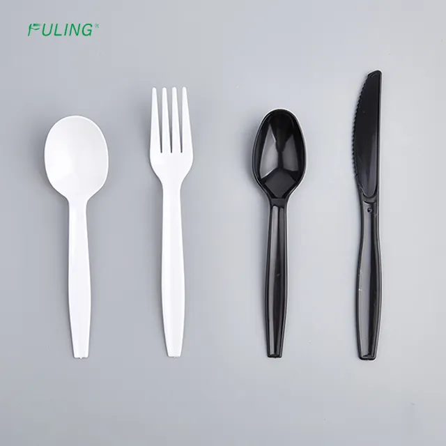 Factory High Quality White/Black PS Plastic Fork Knife and spoon cutlery set disposable