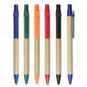 Stylos à bille personnalisés rétractables écologiques en papier kraft, stylo à bille noir avec clip en plastique pour la promotion - Product Image 1