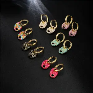 18K Goldfill Colorful Dripping Oil Coffee Bean Drop Earrings Jwellary Enamel Pig Nose Dangle Hoop Juwelry Earrings for Women