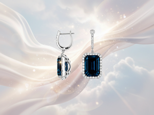 <b>Sapphire</b> Square Gemstone Diamond Halo Dangle <b>Earrings</b> 18K White Gold Luxury Jewelry Women Accessory - Product Image 3