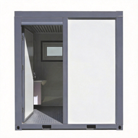 Toilette mobile portable d'extérieur en forme de ventilateur avec porte, douche, structure en acier, utilisation extérieure, ignifuge, durable, écologique