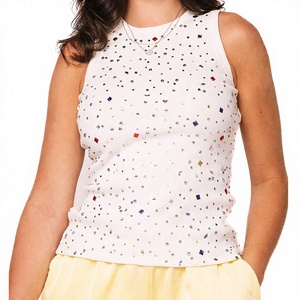 Tops de tirantes para mujer al por mayor, personalizados para gimnasio, con pedrería, estilo veraniego - Product Image 1