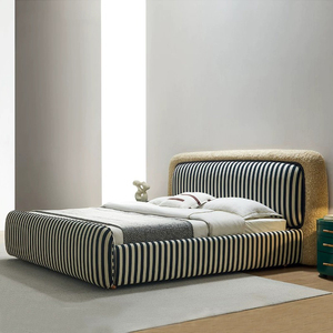 Italian Style Color Block <b>Double</b> <b>Bed</b> for Cloud <b>Bed</b> Postmodern Minimalist Black <b>White</b> Striped Villa Bedroom Custom Guangdong Colo - Product Image 4