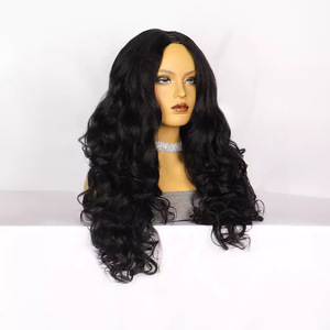 <span class=keywords><strong>Perruque</strong></span> <span class=keywords><strong>synthétique</strong></span> pour femme, style européen et américain, <span class=keywords><strong>demi</strong></span>-<span class=keywords><strong>perruque</strong></span> noire volumineuse, longue et bouclée, type Yaki, avec raie en V, fabriquée à la machine - Product Image 2