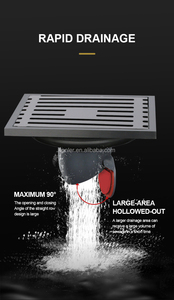 Bonde de sol anti-odeur carrée en acier inoxydable pour salle de bain et balcon, avec grille d'insertion pour carrelage et filtre - Product Image 3