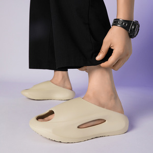 Tongs pour hommes à bout ouvert, semelle épaisse et souple, rehaussantes, pour l'extérieur et la maison, respirantes, pour l'été, chaussures de plage, blanc, noir, kaki - Product Image 4