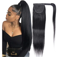 Extension de cheveux queue de cheval enveloppante et à cordon de serrage de haute qualité, lisse et crépu, en cheveux humains, fabriquée à la machine, fournisseur de premier plan