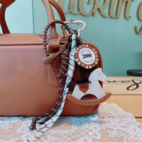 Porte-clés de voiture en cuir PU et PVC avec motif cheval, système INS, cadeau créatif, breloque en corde tressée, pendentif de sac, impression UV