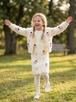 Ensemble 2 pièces en laine d'agneau tricotée de haute qualité, fait main, avec robe sans manches à appliques 3D + manteau cardigan en laine douce, idéal pour les fêtes et le jardin