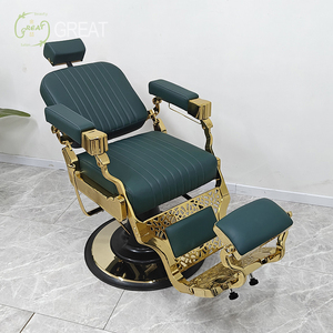 เก้าอี้ตัดผมไฮดรอลิกแบบเอนได้ สีเขียวทองสไตล์เรโทร สำหรับร้านทำผม - Product Image 5