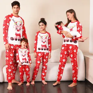 2024 Nieuwe Hoge Kwaliteit Winter Rendier Print Warme Lange Mouw Santa Claus Kerst Familie Set Pyjama