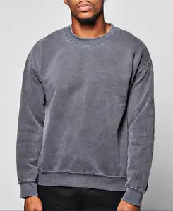 Sweat-shirt à capuche Vintage en coton épais, surdimensionné, gris foncé, lavé à l'acide, de qualité personnalisée