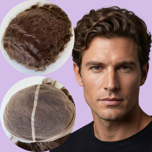 Couleur de cheveux invisible et indétectable # Prothèse capillaire <span class=keywords><strong>homme</strong></span> 2 en 1, ondulée, brun foncé, naturelle, avec base respirante en dentelle complète - Product Image 1