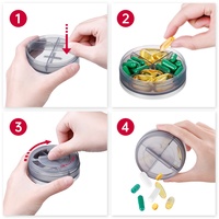 Boîte à pilules ronde en plastique à 4 compartiments, organisateur portable avec logo personnalisé, étui de rangement pour médicaments de voyage avec rappel